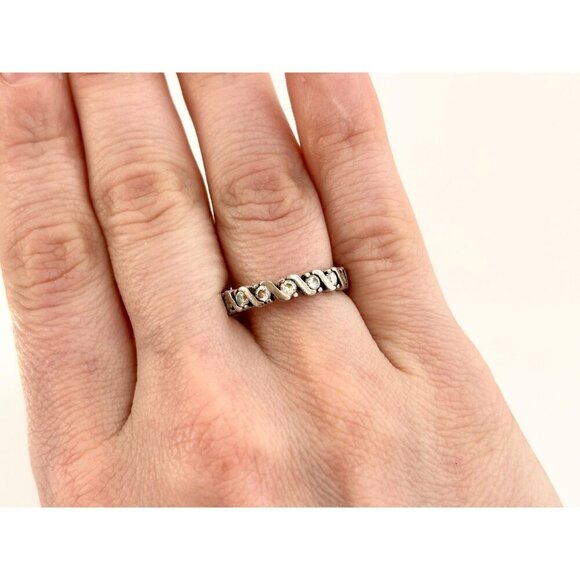 Sterling Silver Round Cut Row Set Wavy Style Modernist Vintage Ring - sz 6.75 - Picture 9 of 10